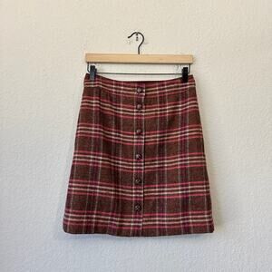 TALBOTS Button-Front Skirt Womens Sz 4 Brown Plaid Wool Blend Western Retro NWT